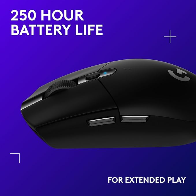 Logitech G305 Lightspeed Wireless Gaming Mouse, Hero Sensor, 12,000 DPI, Lightweight, 6 Programmable Buttons, 250h Battery, On-Board Memory, Compatible with PC, Mac - Black