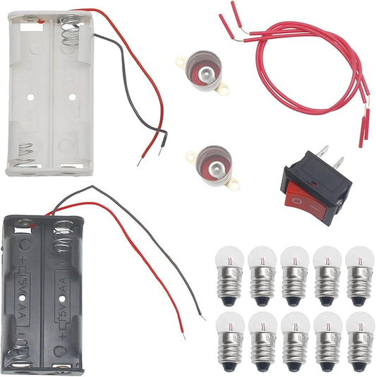 FDXGYH 1 Pack Electrical Circuit Experiment Kit DIY Circuit Experiment Small Bulb Lights up Kit Battery Box Lamp Holder Switch for Home School Educational Kit (2.5V)
