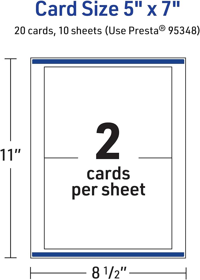 Avery Printable Rectangle Cards, Sure Feed Technology, 5" x 7", Matte White Cardstock, Laser/Inkjet Printable, 20 Total, Great for Invitations and Thank You Messages