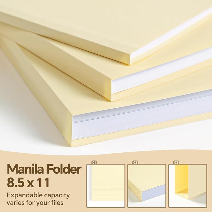 File Folders,50 Pack Manilla Folders 8.5x11,1/3 Cut Tabs Manila File Folders Letter Size for Easy Labeling and Organization,Vanilla Folders Great for Documents Home School Classroom Office Supplies