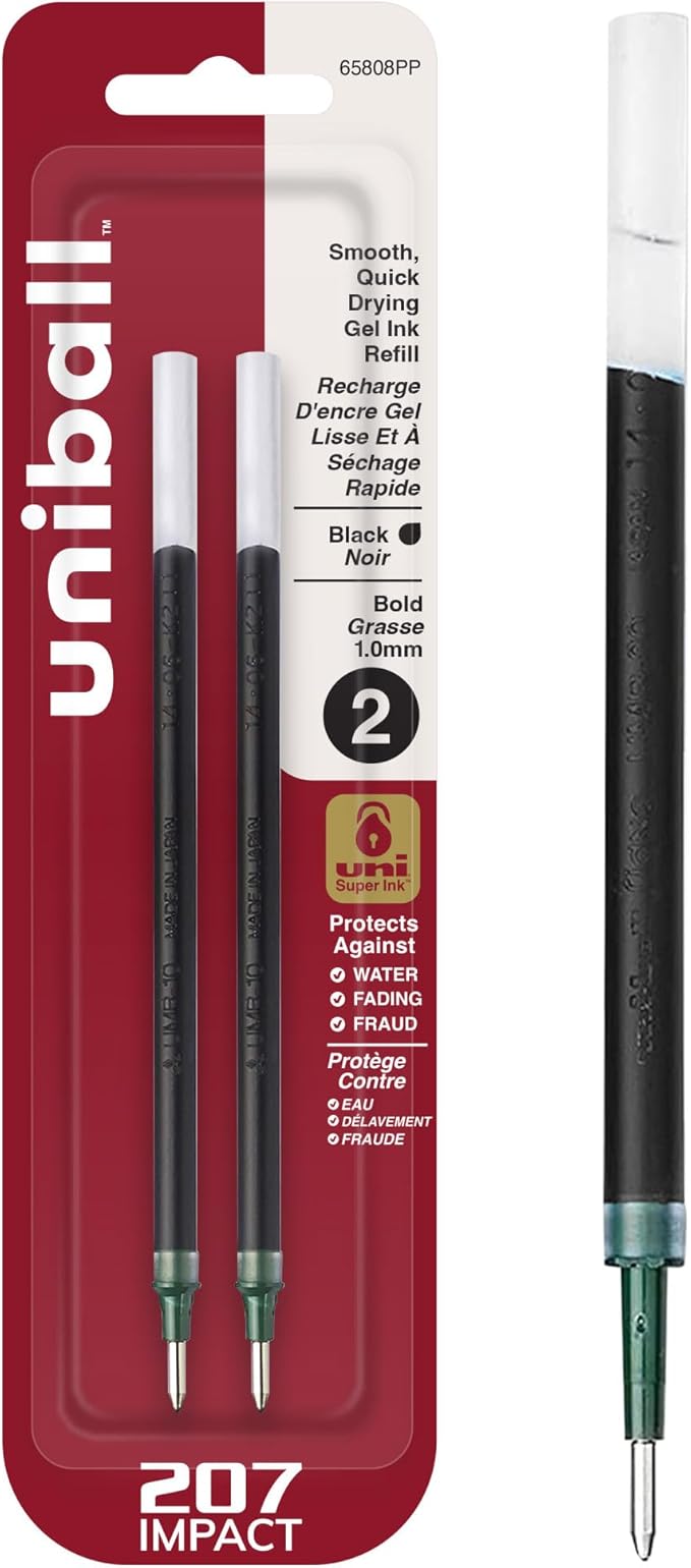 uniball Refill For Gel Impact Gel Pens, Bold Conical Tip, Black Ink, 2/pack , Packaging may vary