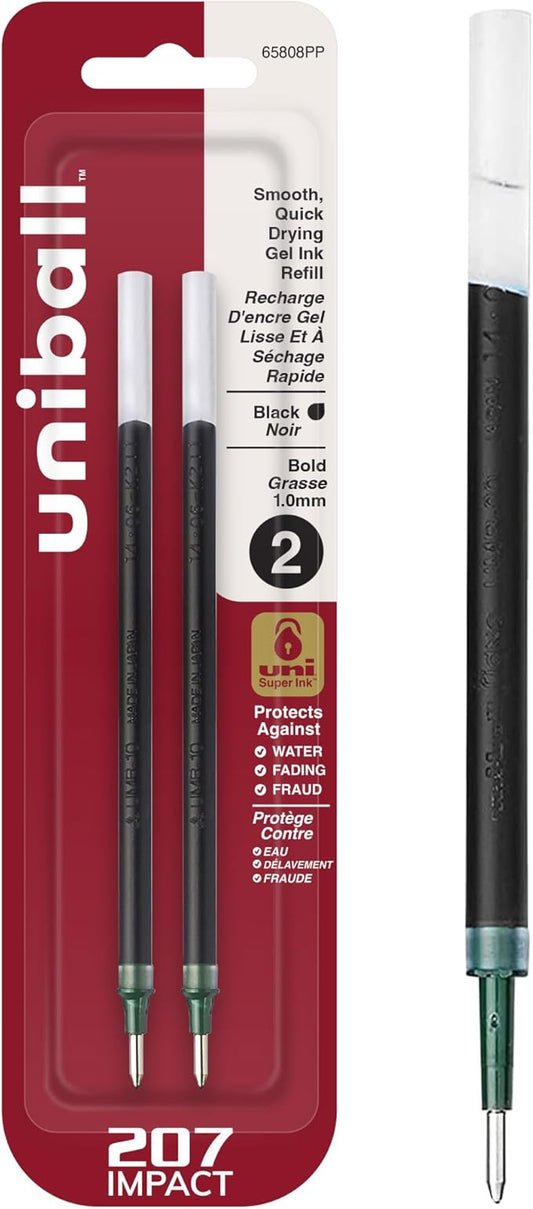 uniball Refill For Gel Impact Gel Pens, Bold Conical Tip, Black Ink, 2/pack , Packaging may vary