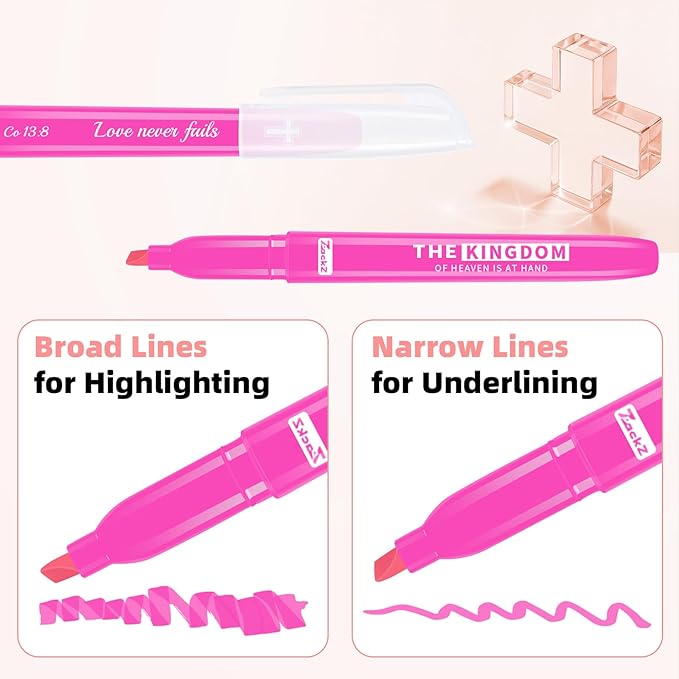 7-ackz Bible Highlighters Assorted Colors with Verses, 75 Tabs, Chisel Tip, Bulk Fluorescent, Dry Quick Bright Colors, Perfect for Bible Study Journaling, 6 Candy Color 30 Pack