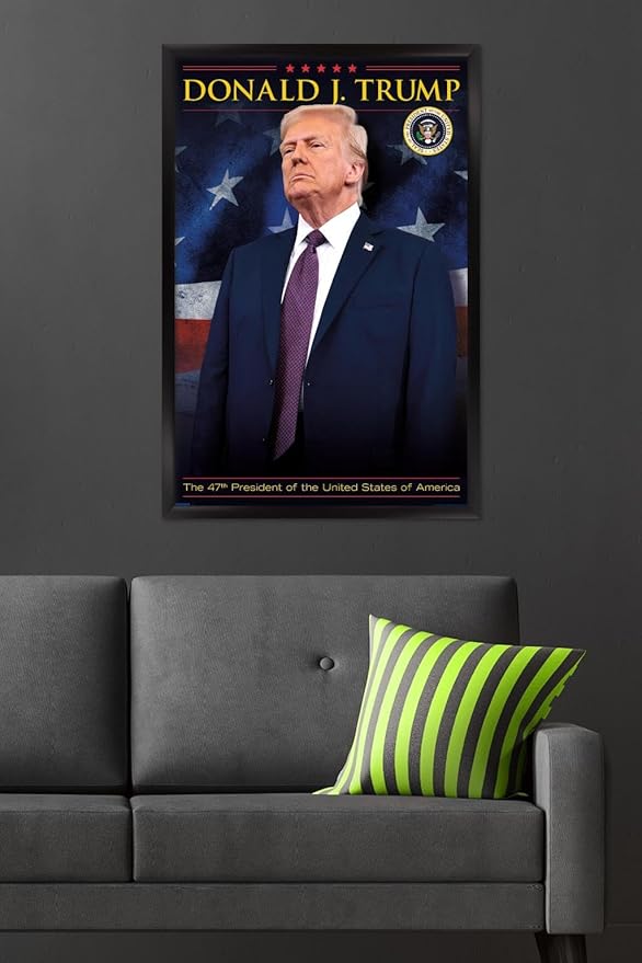 President Donald Trump - 47th President Wall Poster, 34L" x 22.4W", Black Framed Version