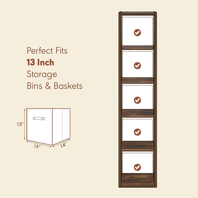 Furinno Cubicle Record Player Stand with Vinyl Storage, 5-Cube 1.2 Extra Thick Vinyl Record Storage, Open Back Media Shelf for CD DVD Blueray Game Disc, for Living Room, Home Office, Amber Pine
