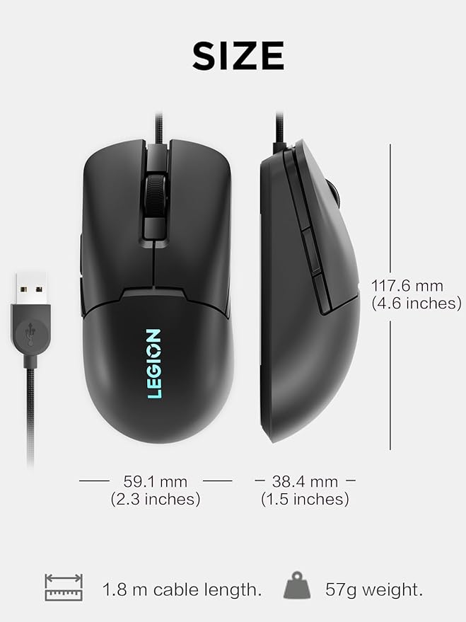 Lenovo Legion KM310 RGB Wired Gaming Keyboard & Mouse Combo - K310 Keyboard w/Silent Operation & Compact Water-Resistant Design - M300S Mouse with 8000 Adjustable DPI, 220 IPS, 6 Programmable Buttons