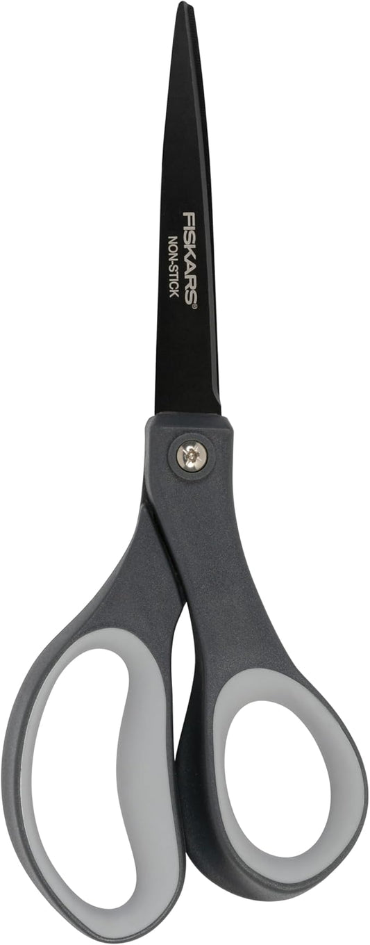 Fiskars 8" Non-Stick Comfort Grip Titanium All Purpose Scissors, Stainless Steel Blades for Everyday Cutting Tasks, Home, Office, and Arts & Crafts, Gray