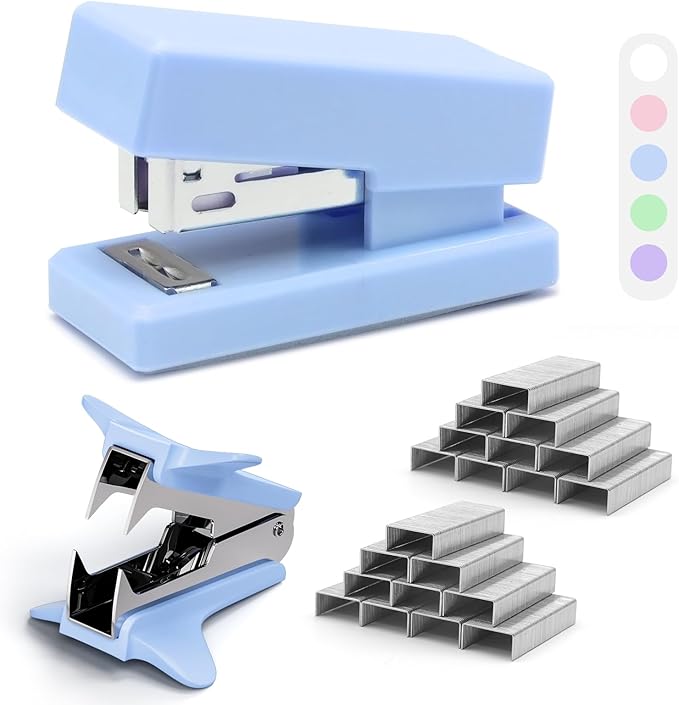 Blue Mini Stapler with Staples, Portable Office Supplies Set with Small Stapler, Staple Remover and 2,000 Staples, Cute Mini Stapler for Desk, School, Office & Home Desk Essentials