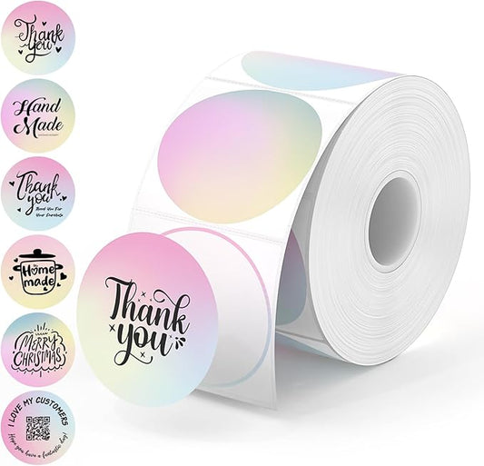 MUNBYN 2 Inch Round Thermal Labels, Direct Thermal Printer Labels for Small Businesses, DIY Logo Design, 750 Sheets/1 Roll