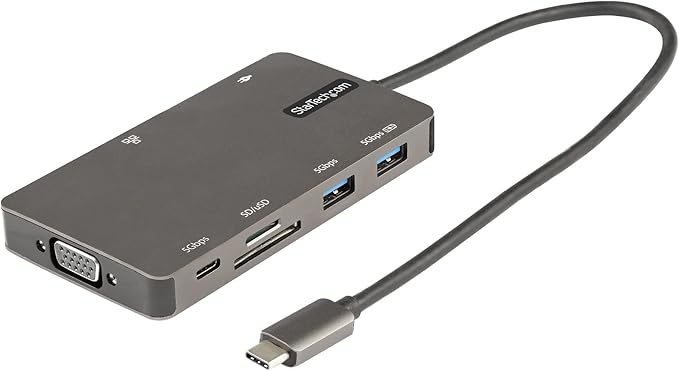 StarTech.com 9-in-1 USB C Mini Dock w/Extra Long Cable 12in/30cm for MacBook M1 M2 M3 M4 and Windows, 4K 30Hz HDMI or VGA Video, USB 5Gbps Hub, 100W PD, Gigabit Ethernet, SD/Micro SD