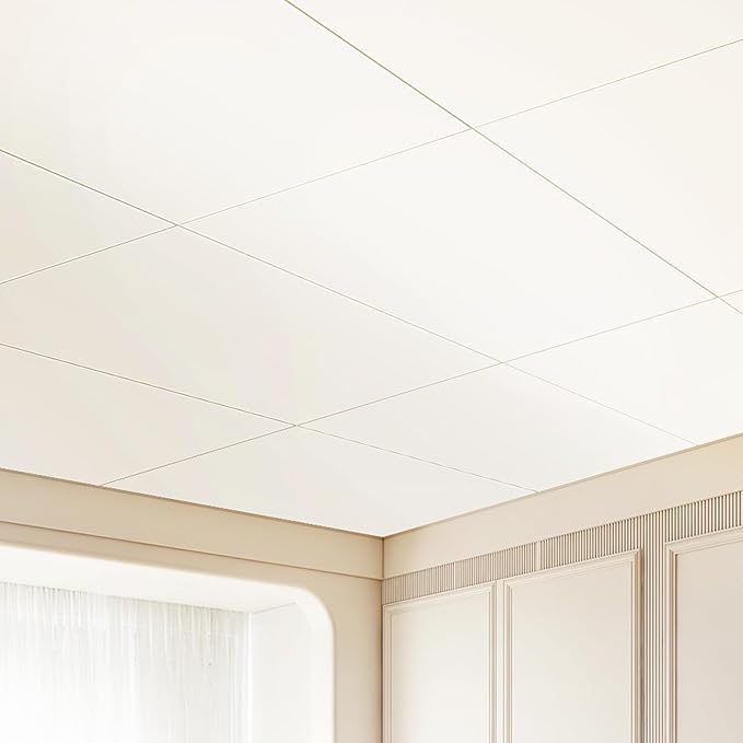 VEVOR Ceiling Tiles, 10-Pack 24 x 48 in, Drop Tiles Premium PVC Foam Sheet, Fire-Rated & Good Flexibility & Easy Installation, Covering for Home/Office Decoration, Smooth White
