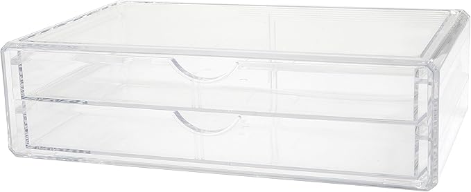 Martha Stewart Brody Desk Organizer with 2 Drawers, Stackable Plastic Desk Storage Box, Organizer for Office, Bathroom, Countertop or Dorm, 12.75" x 7.75", Clear