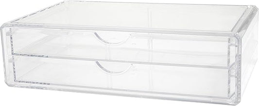 Martha Stewart Brody Desk Organizer with 2 Drawers, Stackable Plastic Desk Storage Box, Organizer for Office, Bathroom, Countertop or Dorm, 12.75" x 7.75", Clear