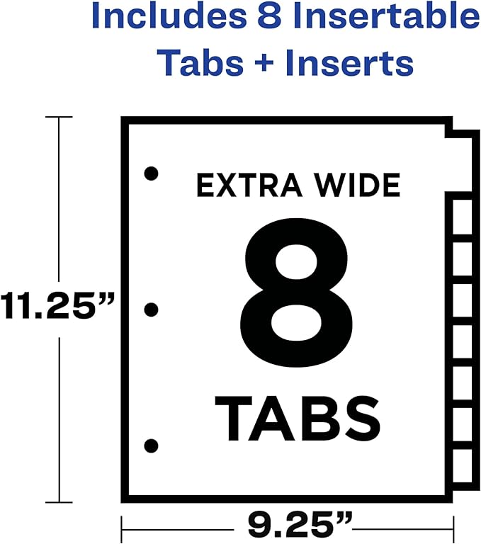 Avery Big Tab Insertable Plastic 2 Pocket Dividers for 3 Ring Binders, 8 Tab Set, Bright Two-Tone Multicolor, Works with Sheet Protectors, 1 Set (11989)