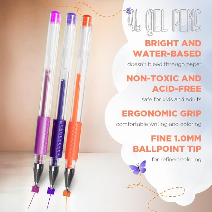 ColorIt Gel Pens Set for Coloring – 192 Pack with 12 Metallic, 12 Neon, 72 Glitter Gel Pens - 96 Refills & 2 Travel Cases - Vibrant Colors for Journaling, Writing, Coloring Books, & Creative Projects