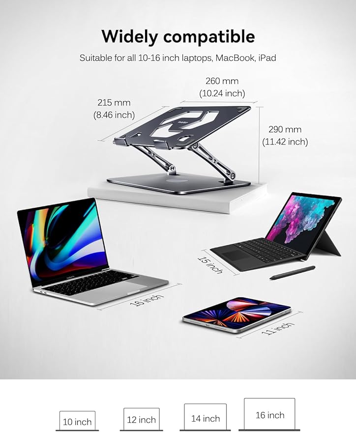 ivoler Adjustable Laptop Stand with 360° Rotating Base,Ergonomic Laptop Stand for Desk,Foldable & Portable Laptop Riser,Suitable for Collaborative Work, Fit MacBook/Laptop up to 16 inches[Space Gray]