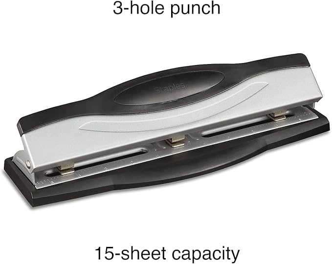 Staples 3-Hole Punch, 15 Sheet Capacity, Black/Silver, 2/Pack (ST26639-CCVS)