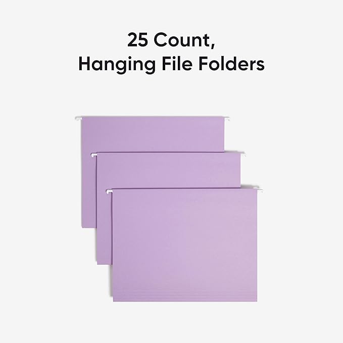 Smead Standard Hanging File Folders, 25 Count, Lavender, 1/5-Cut Adjustable Tabs, Letter Size (64064)
