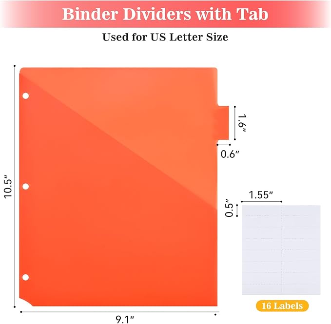 Binder Index Dividers with Tabs, 96 Count 3 Ring Binder Dividers with Pockets, 8 Tab Dividers for 3 Ring Binder, Plastic Sheet Protectors for US Letter Size, 8 Color Tab Dividers,12 Packs