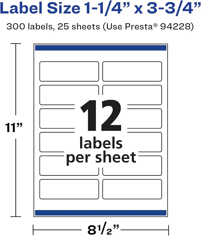 Avery Glossy White Rectangle Labels, Sure Feed Technology, 1.25" x 3.75", 300 Glossy White Labels, Print-to-The-Edge, Permanent Adhesive, Laser/Inkjet Printable