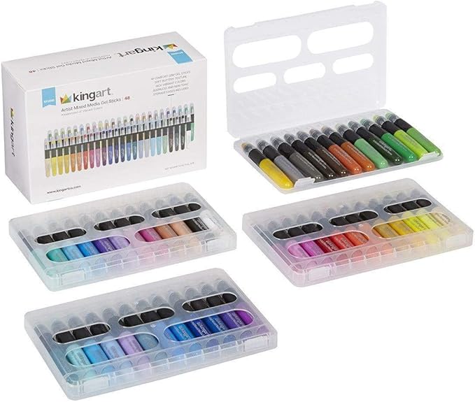 KINGART GEL STICK Set, Artist Pigment Crayons, 48 Unique Colors, Water Soluble, Creamy, and Odorless, Use on Paper, Wood, Canvas and more