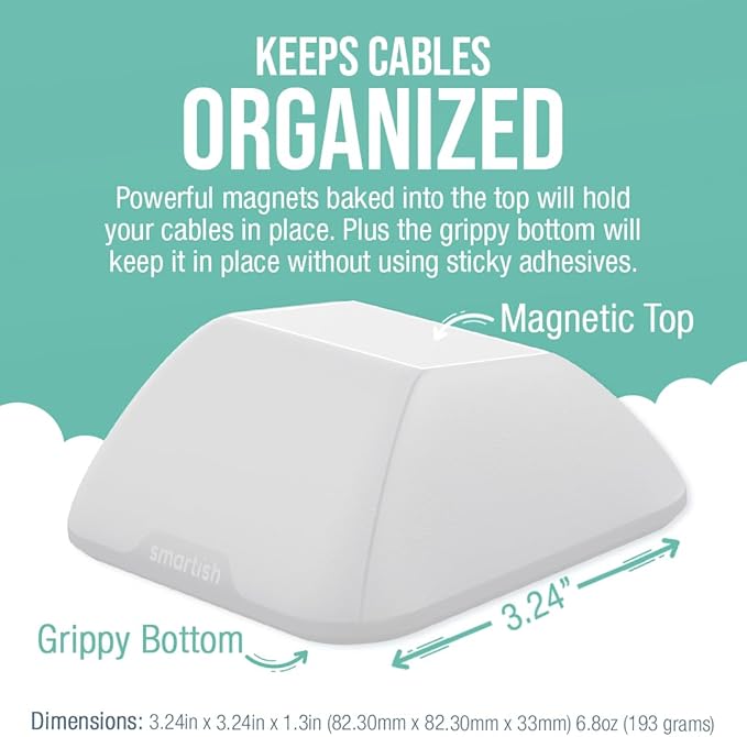 Smartish® Magnetic Cord Holder - Cable Wrangler Organizer with Magnet Clips for Charger Management on Desktop, Nightstand for USB-C + Lightning - Snow Day White