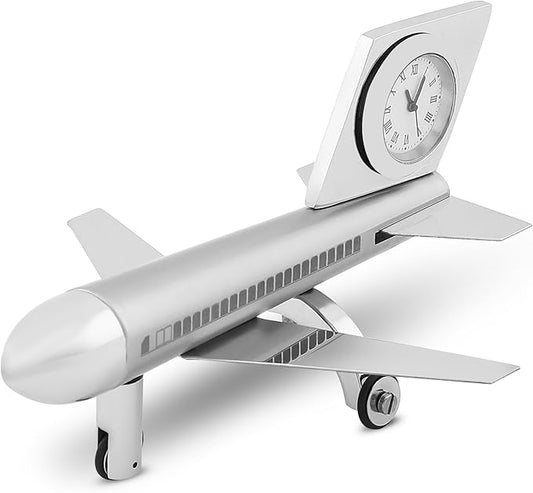 Aeroplane Miniature Table Clock, Stylish Analog Desk Clock & Paper Weight, Manual Adjustment, Easy Battery Replacement, Students, Vintage Decor for Home & Office