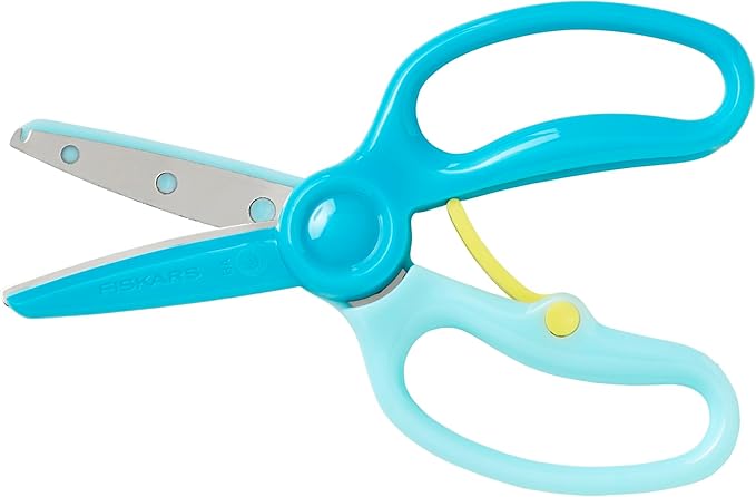 Fiskars Training Scissors for Preschoolers Ages 3+ (3-Pack), Small Kids Safety Scissors with Training Lever, Easy to Use, Preschooler Art Supplies, Back To School, Turquoise and Red