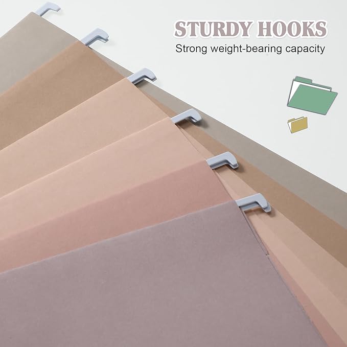 12 Pack Decorative Hanging File Folders, Letter Size with Tab, 6 Color Assorted for Filing Cabinet Office Supplies(Neutral Color)