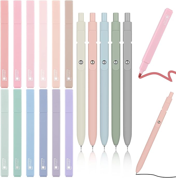 17 Pcs Aesthetic Bible Highlighter and Pen Set Bible Highlighters No Bleed Through Set 12 Pastel Highlighter Colored Markers 5 Cute Gel Pens for School Bibles Study Journaling Supplies(Simple Style)