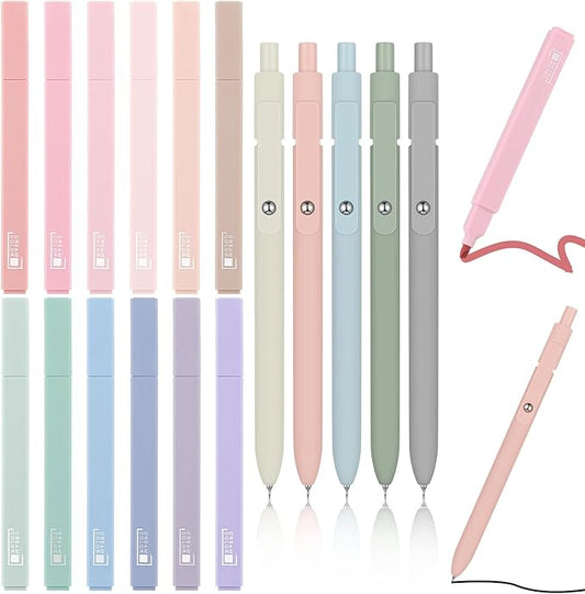 17 Pcs Aesthetic Bible Highlighter and Pen Set Bible Highlighters No Bleed Through Set 12 Pastel Highlighter Colored Markers 5 Cute Gel Pens for School Bibles Study Journaling Supplies(Simple Style)