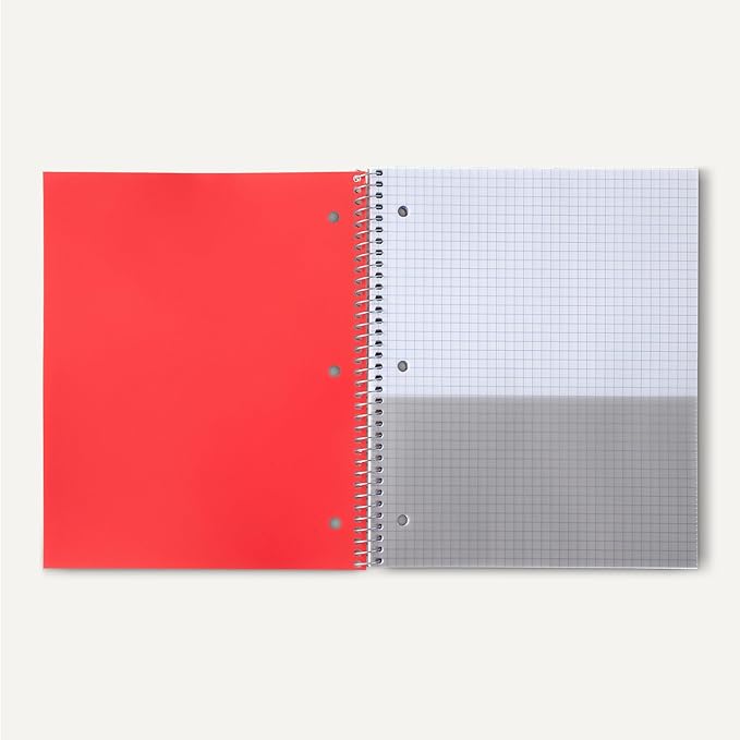 Amazon Basics 4x4 Graph Ruled Spiral Notebook, Poly Cover, 100 Sheets, 9" x 11", Coral, 3 pack