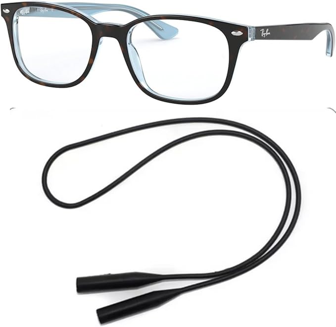 Ray-Ban 5375 5883 Eyeglasses Bundle with Universal Anti-Slip Silicone Leash, 53mm, Havana on Light Blue