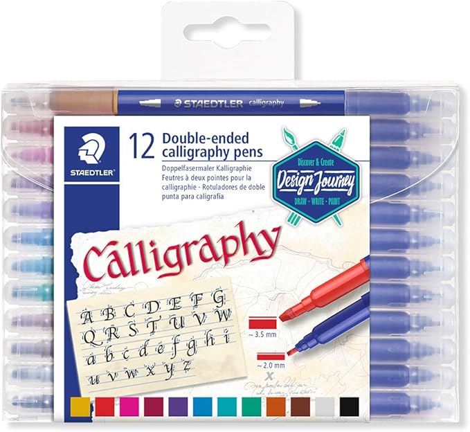 Staedtler Double Ended Calligraphy Duo Markers, Assorted Colors, Set of 12