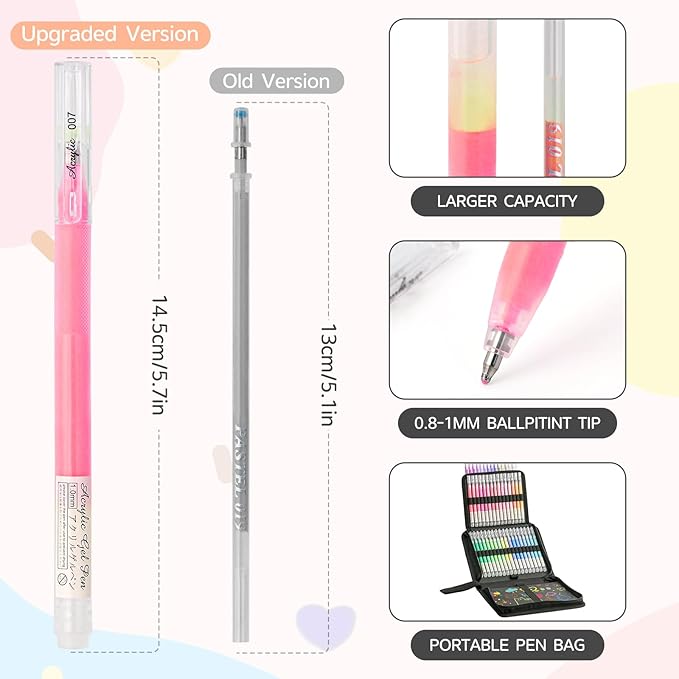 LIUILUCAI 48 Colors 3D Acrylic Gel Pens for Coloring, Large Capacity Fine Tip Acrylic Paint Pen, 1.0 mm Bullet Tip, Colored Gel Ink Pens for Black Paper Drawing Journaling Art Supplies