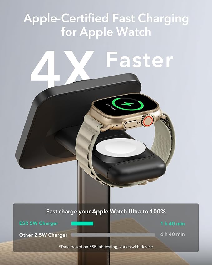 ESR 3 in 1 Wireless Charging Station for Apple[Certified] Portable Apple Watch Charger & MagSafe Charger Stand, Wireless Charger for Multiple Devices iPhone 17/16/15/14/13/12&Watch&AirPods, Black