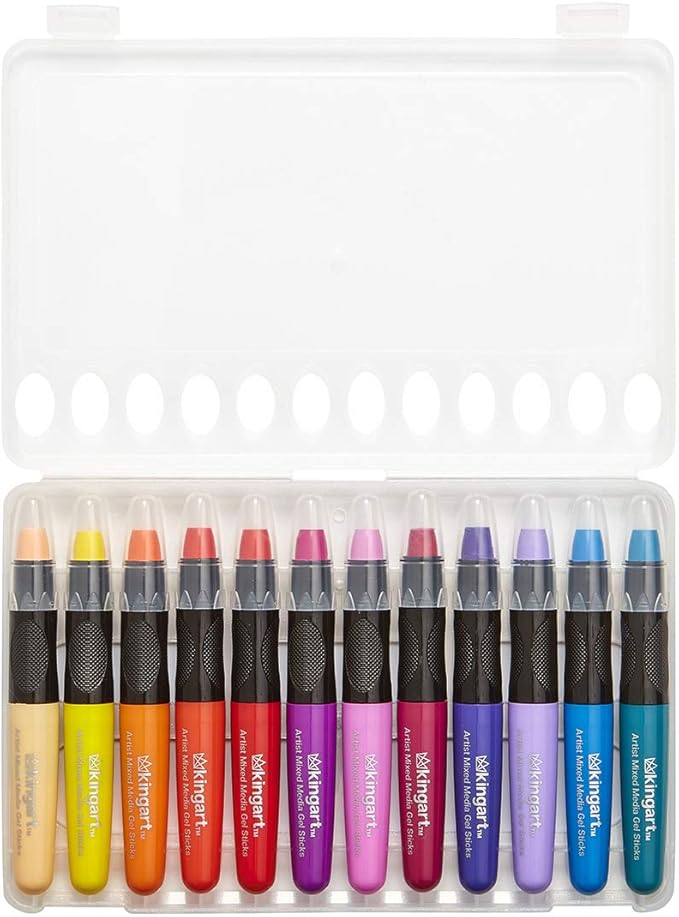 KINGART GEL STICK Set, Artist Pigment Crayons, 24 Unique Colors, Water Soluble, Creamy, and Odorless, Use on Paper, Wood, Canvas and more