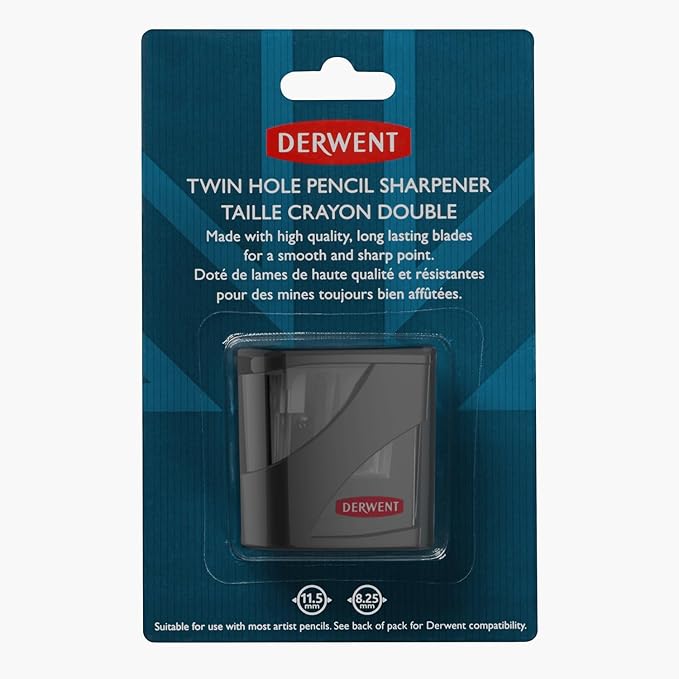 Derwent Twin Hole Pencil Sharpener, Black, 11.5mm & 8.25mm