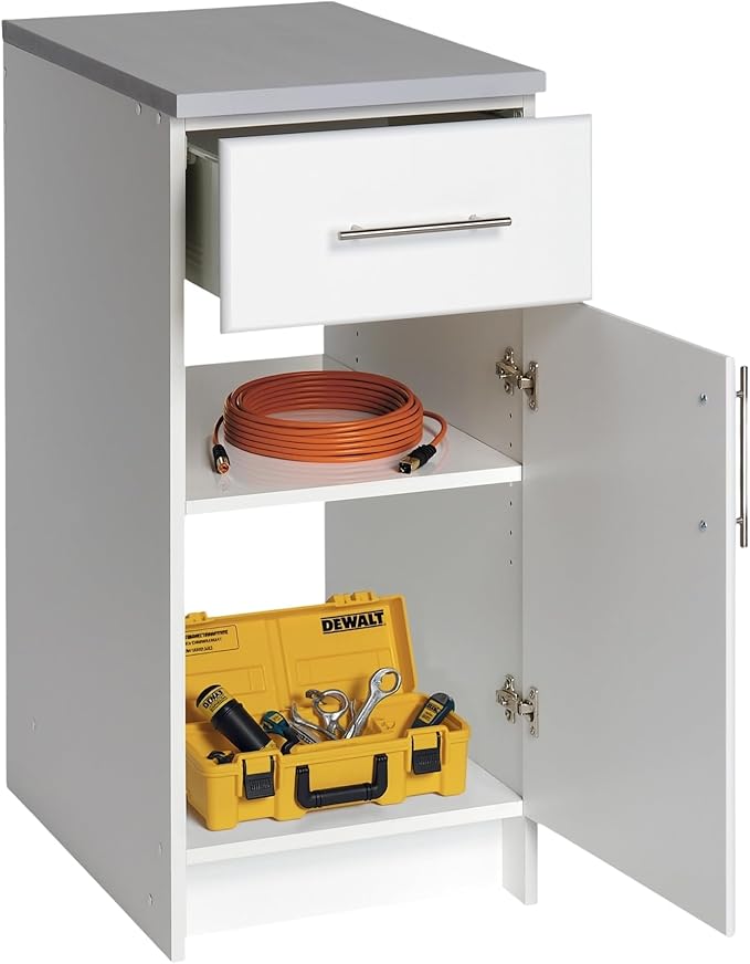 Prepac Elite 16” Wide White Storage Cabinet, Base Cabinet with 1 Drawer and 1 Adjustable Shelf Ideal for Garage, Cabinet, Kitchen, Home Office, 16”W x 36”H x 24”D