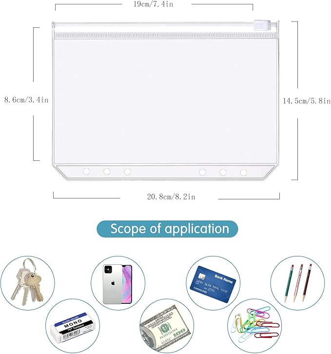 6 Pack A5 6 Holes Binder Zip Pockets Plastic Binder Zipper Folders Waterproof 6 Holes Zipper Loose Leaf Bags Zip Lock Envelope for Documents Notebooks Cards (6 Color Zip Pocket, A5)