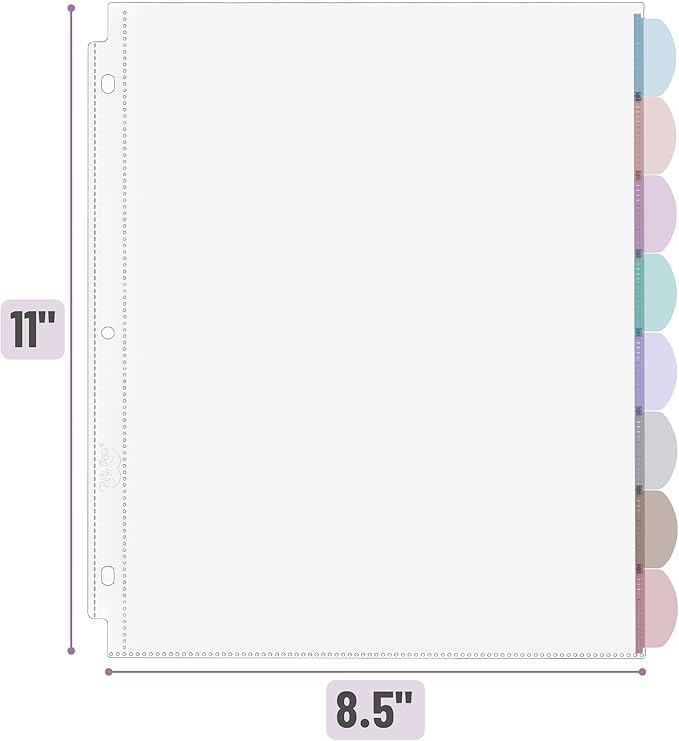 Mr. Pen- Clear Sheet Protectors with Tabs, 8 Tabs, 8 Sets, Clear Plastic Dividers for 3 Ring Binder, Insertable Index Page Divider Multicolor Tabs