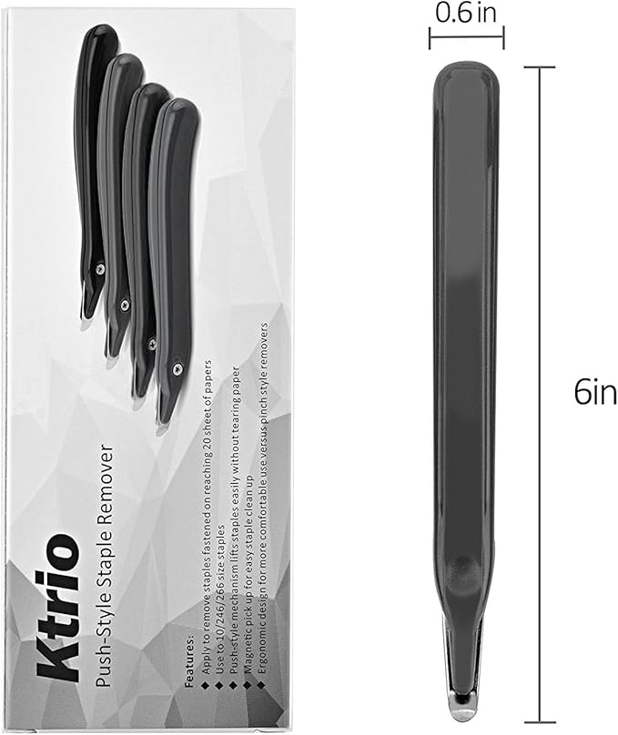 KTRIO Magnetic Staple Remover Tool 6 Pack, Professional Stapler Removers Flat Staple Puller Stick for Classroom, Office, Home, Classic Black
