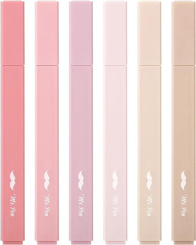 Mr. Pen- Aesthetic Highlighters, 6 pcs, Chisel Tip, Vintage Colors, No Bleed Bible Highlighter Pastel, Highlighters Assorted Colors, Pastel Highlighter Set, Cute Highlighters