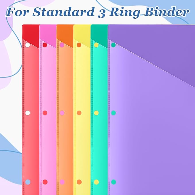 Epakh 12 Pcs Binder Dividers for 3 Rings Binders Index Dividers with Two Clear Pockets Plastics Sheets Protectors with Tab Labels for School Office Organization (Colorful)