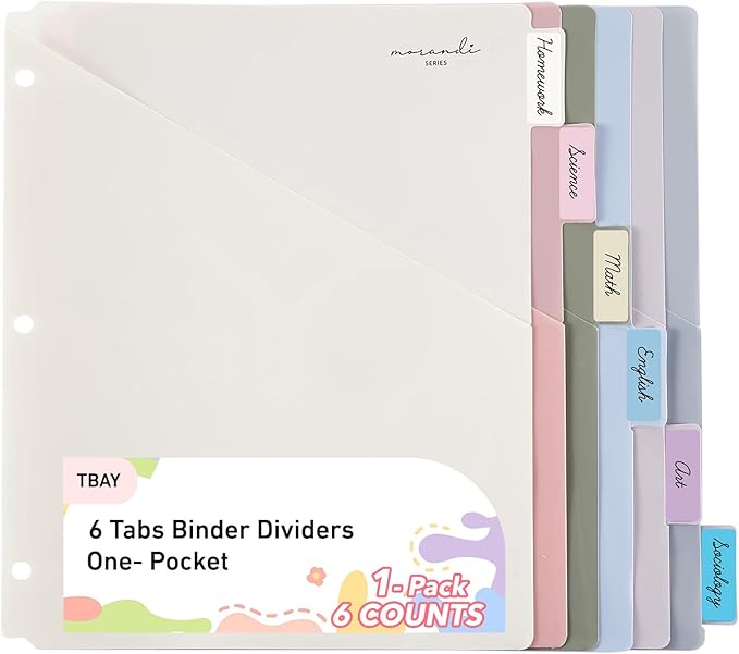 6-Tab Dividers for 3 Ring Binder, Binder Dividers Index with One Pockets, Letter Size 8.5 x 11'', Morandi Colors (1)
