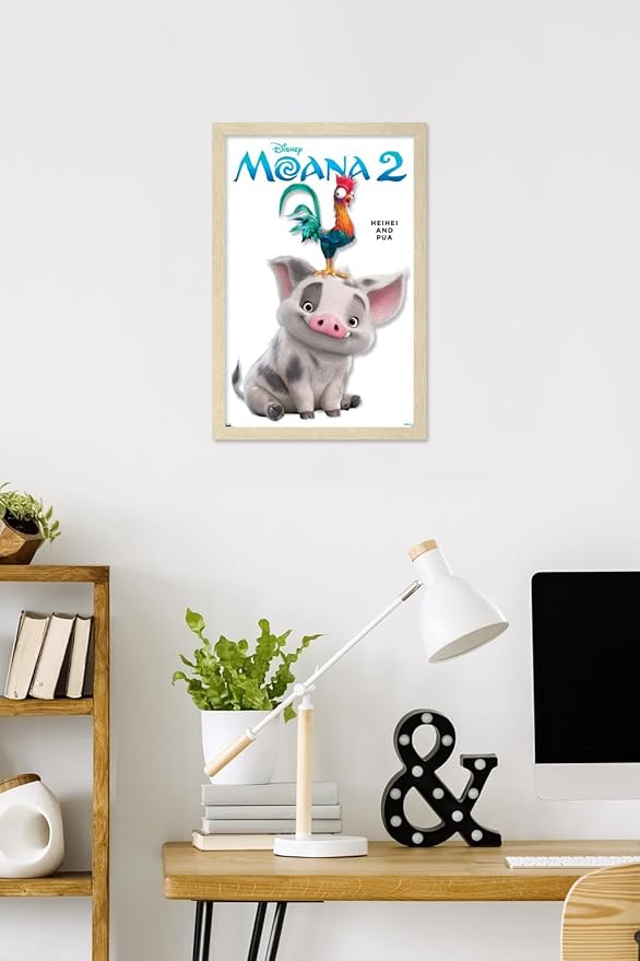 Disney Moana 2 - Heihei and Pua Feature Series Wall Poster, 22.4L" x 14.7W", Blonde Framed Version
