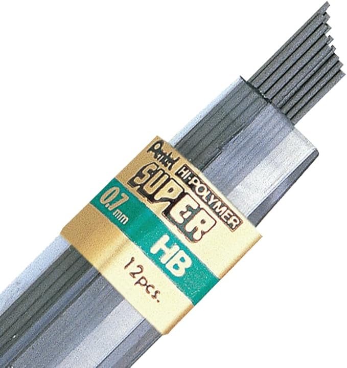 Pentel Super Hi-Polymer Leads, 0.7 mm, HB, Medium, Black, 12 Tubes of Lead, 144 Pieces of Lead (50-HB)