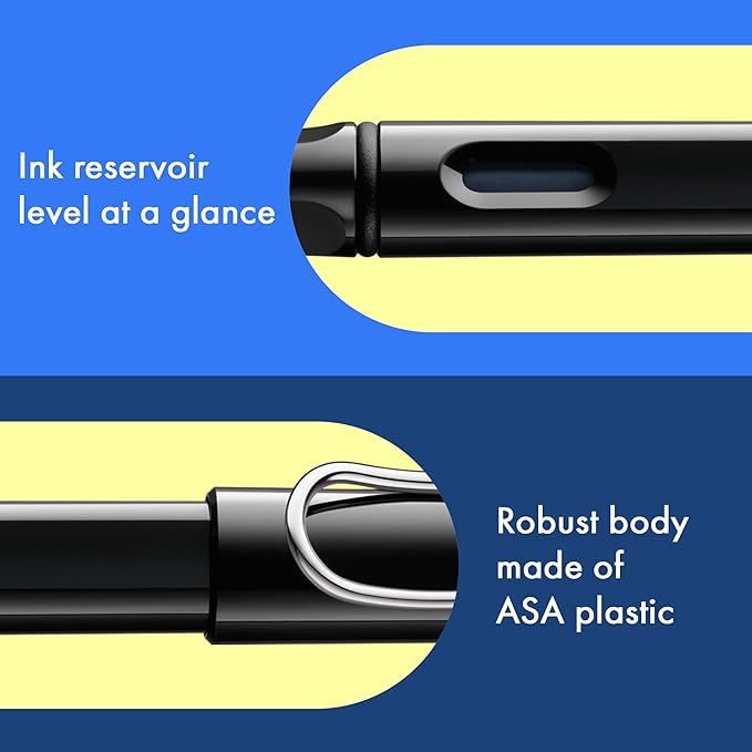 LAMY safari black - Fountain Pen with ergonomic grip & polished steel nib in size B - ideal for any Writing & Calligraphy - including LAMY T 10 blue cartridge - Right-Handed