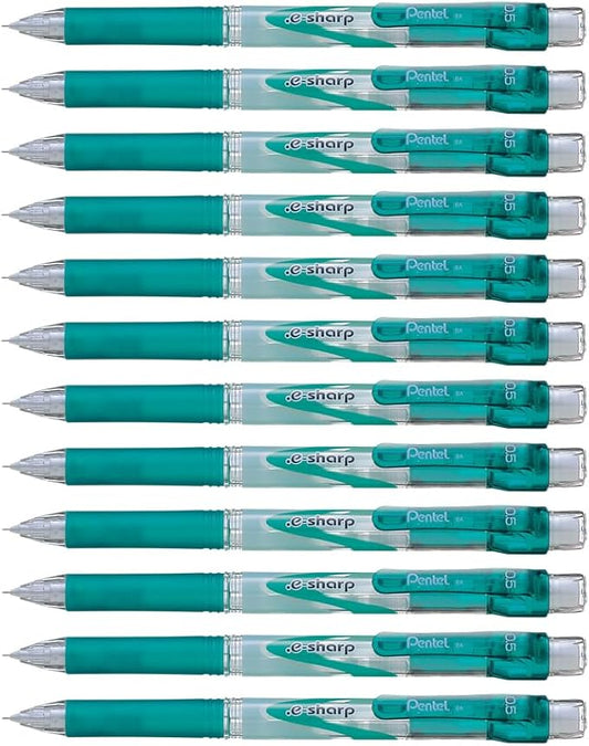 Pentel E-Sharp Automatic Pencil, 0.5mm, Green Accents, Box of 12 (AZ125D)