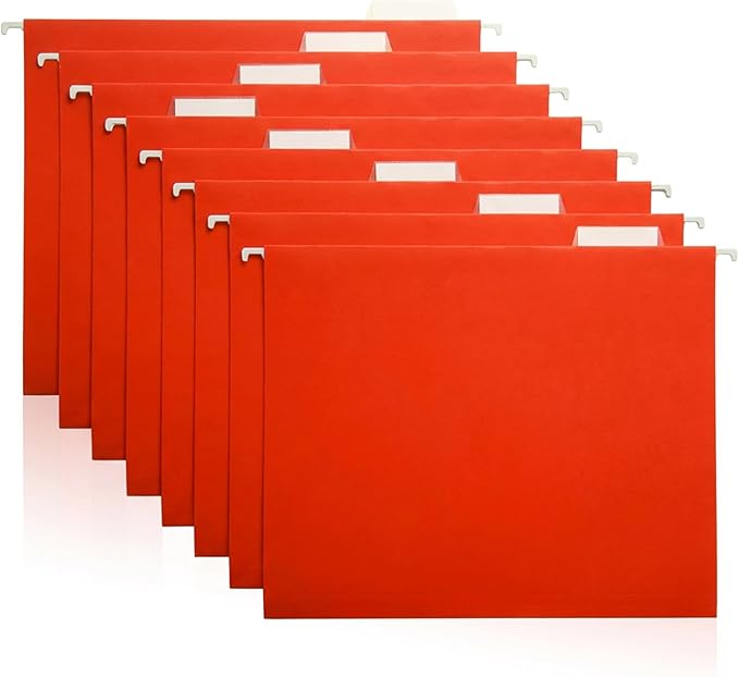 Red Hanging File Folders – 8 Pack, Letter Size File Organization Folders for Home, Office, School & Filing Cabinets